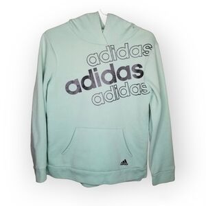 Adidas hoodie mint blue green spell out logo girl's large 14